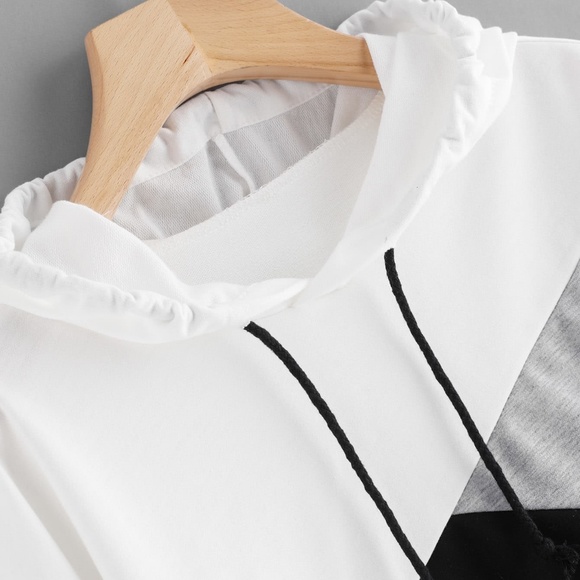 Geometric Cut And Sew Panel Crop Hoodie - Picture 3 of 3